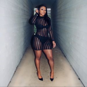 Black sheer stripped club dress